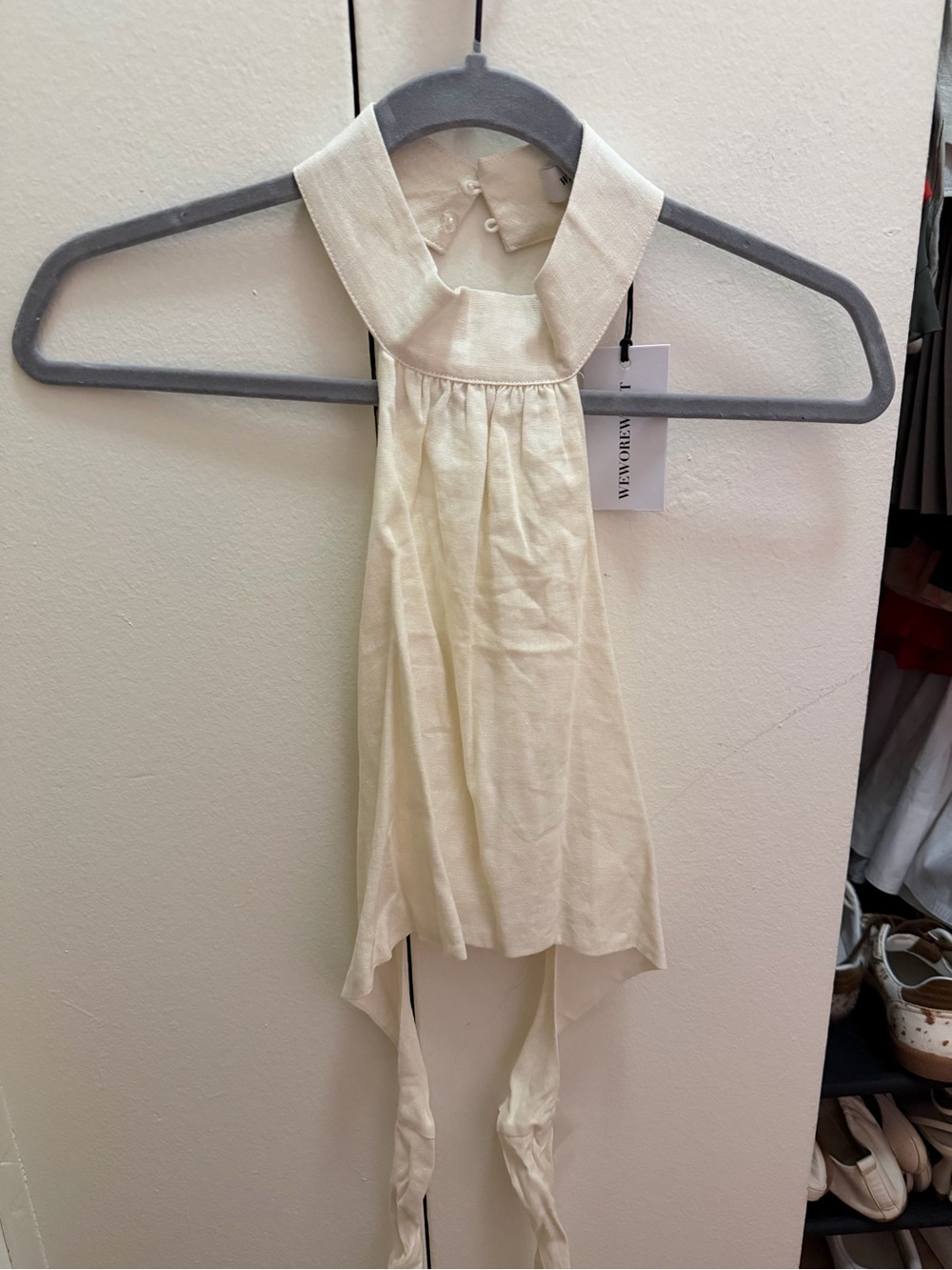 WeWoreWhat Cream Halter Top with Tie Back